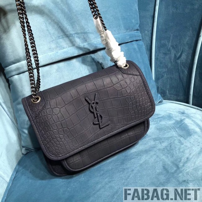 Saint Laurent Niki Baby Chain Bag in Matte Crocodile Leather 533037 Blue 2019 (2A084-9031609 )