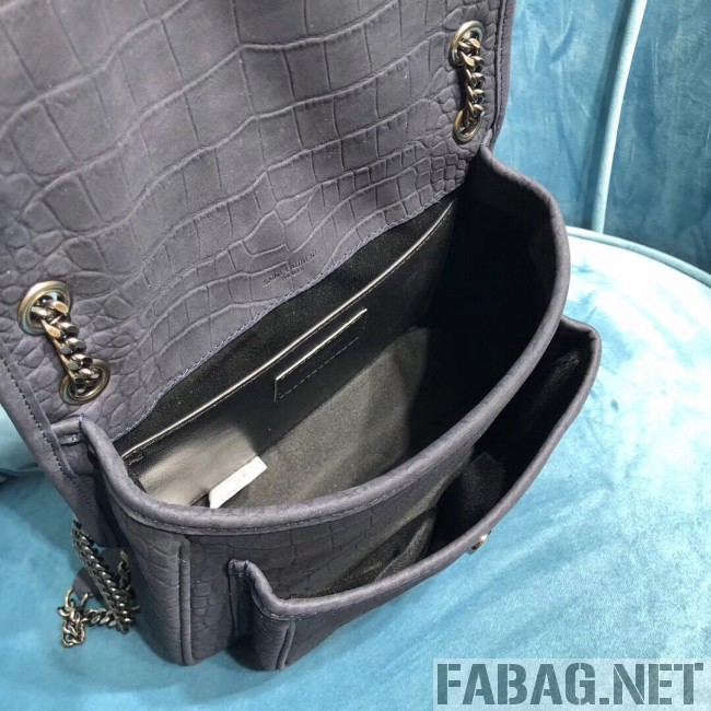 Saint Laurent Niki Baby Chain Bag in Matte Crocodile Leather 533037 Blue 2019 (2A084-9031609 )