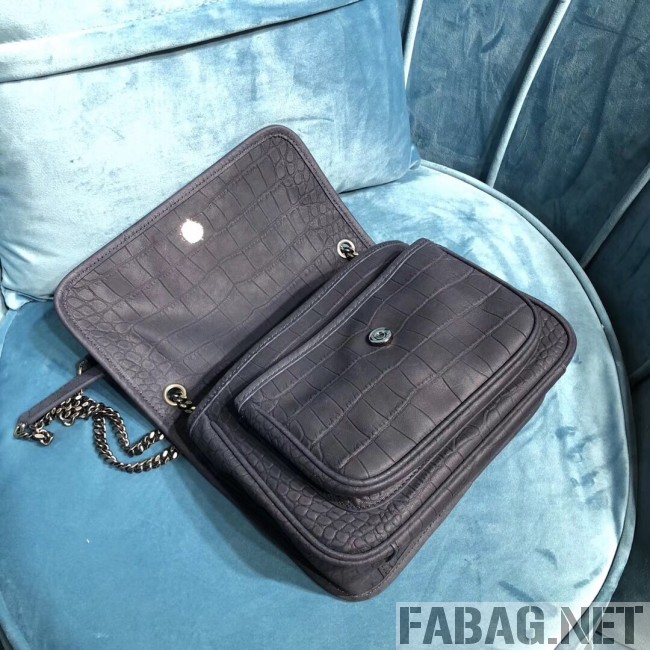 Saint Laurent Niki Baby Chain Bag in Matte Crocodile Leather 533037 Blue 2019 (2A084-9031609 )