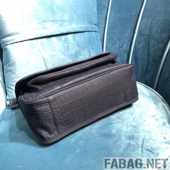 Saint Laurent Medium Niki Chain Bag in Matte Crocodile Leather 533037 Blue 2019 (2A084-9031610 )