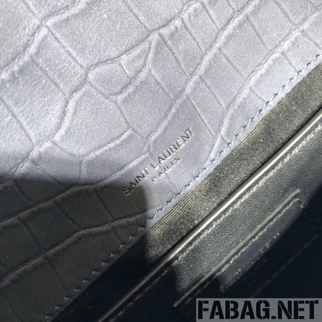 Saint Laurent Medium Niki Chain Bag in Matte Crocodile Leather 533037 Blue 2019 (2A084-9031610 )