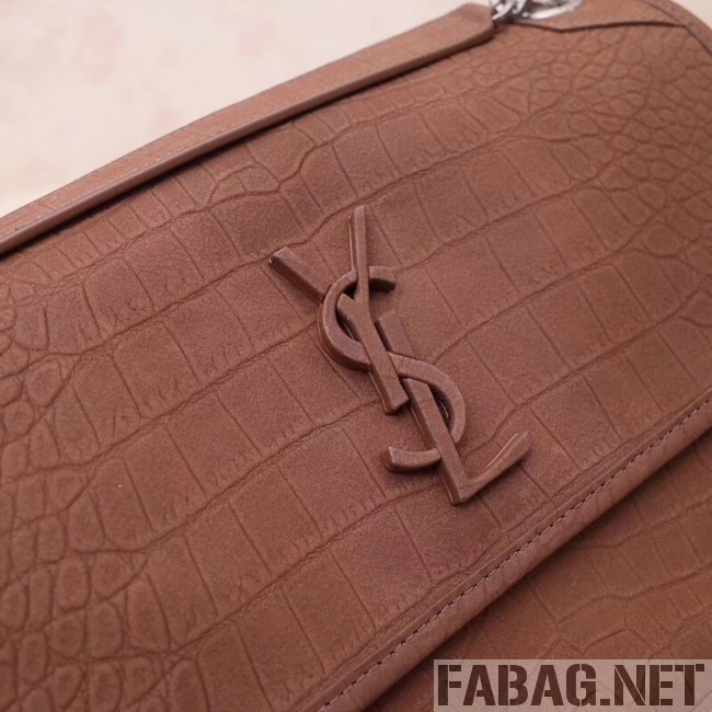 Saint Laurent Medium Niki Chain Bag in Matte Crocodile Leather 533037 Brown 2019 (ZAXS-9031611 )