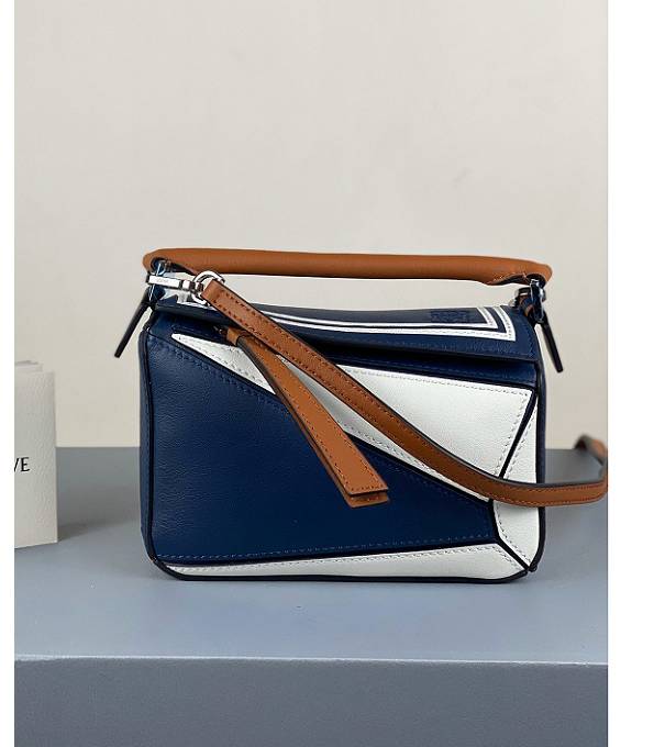 Loewe Dark Blue/White Original Calfskin Leather Mini Puzzle Bag