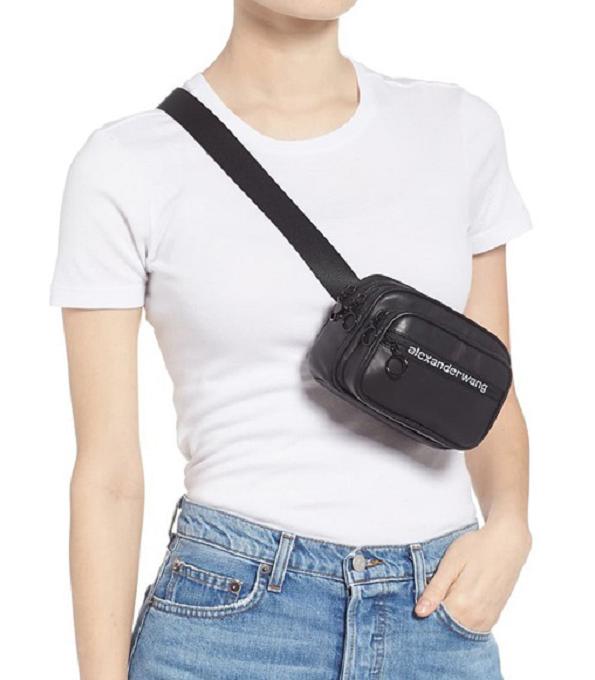 Alexander Wang Attica Logo Printed Black Original Lambskin Leather 16cm Camera Belt Bag