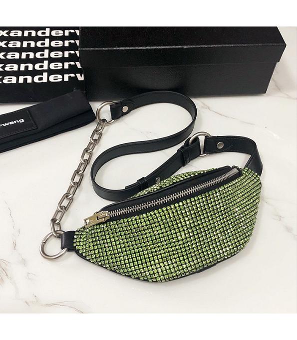 Alexander Wang Attica Fanny Pack Green Rhinestone Original Lambskin Leather 22cm Belt Bag