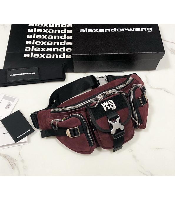 Alexander Wang Tactics Letter Wine Red Original Scrub Calfskin Leather Medium Belt Bag