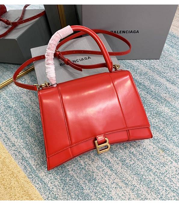 Balenciaga Red Original Plain Veins Leather Golden Metal 27cm Hourglass Bag