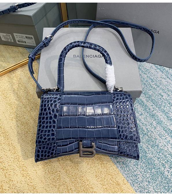 Balenciaga Dark Blue Original Croc Veins Leather 23cm Hourglass Bag