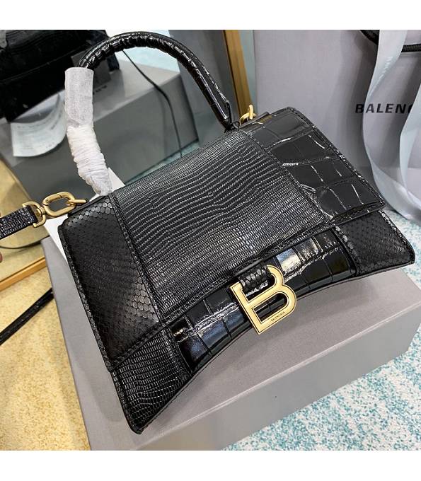 Balenciaga Black Original Croc With Snake And Lizard Veins Leather 23cm Hourglass Bag