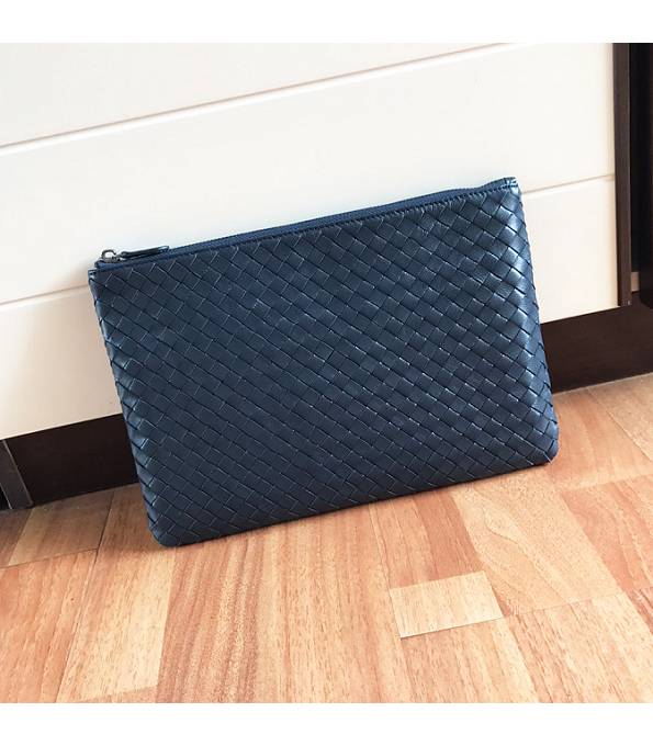 Bottega Veneta Blue Original Weave Lambskin Leather Large Pouch