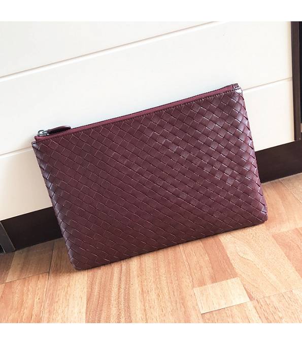 Bottega Veneta Wine Red Original Weave Lambskin Leather Large Pouch