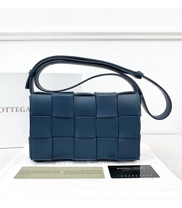 Bottega Veneta Cassette Dark Blue Original Double Face Maxi Weave Lambskin Leather Crossbody Bag