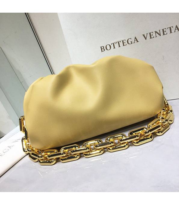 Bottega Veneta Cloud Light Yellow Original Soft Real Leather Golden Chain Pouch