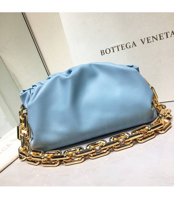 Bottega Veneta Cloud Light Blue Original Soft Real Leather Golden Chain Pouch