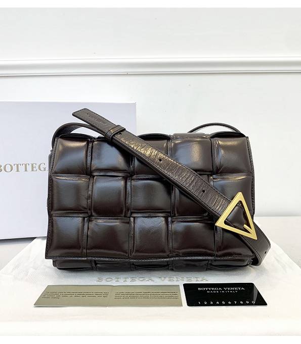 Bottega Veneta Cassette Dark Coffee Original Lambskin Leather Golden Metal Pillow Bag