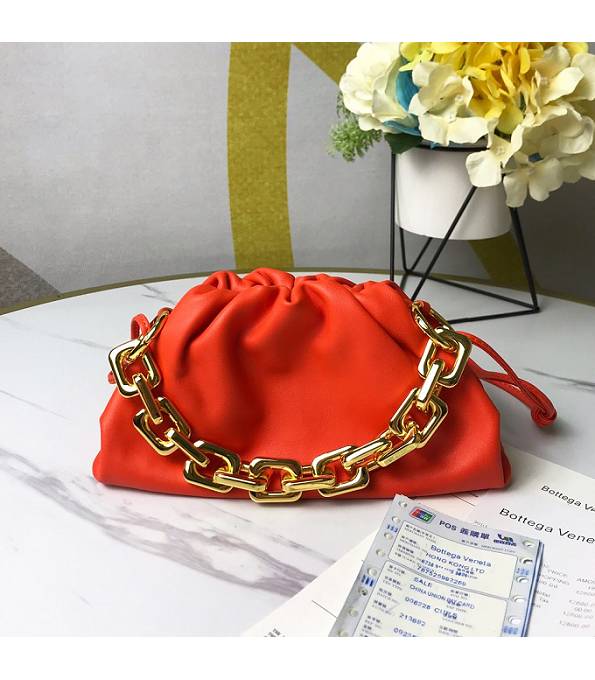 Bottega Veneta Cloud Orange Red Original Soft Real Leather Golden Chain Mini Pouch