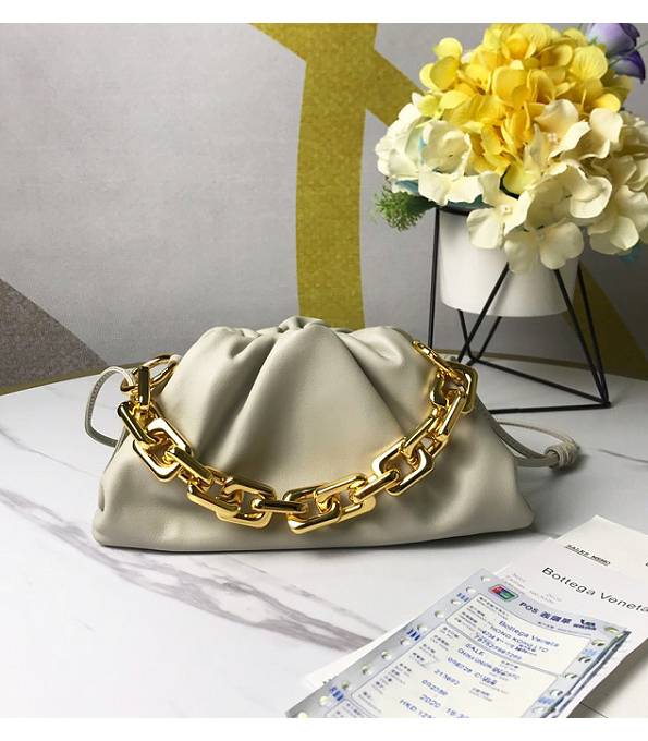 Bottega Veneta Cloud Offwhite Original Soft Real Leather Golden Chain Mini Pouch