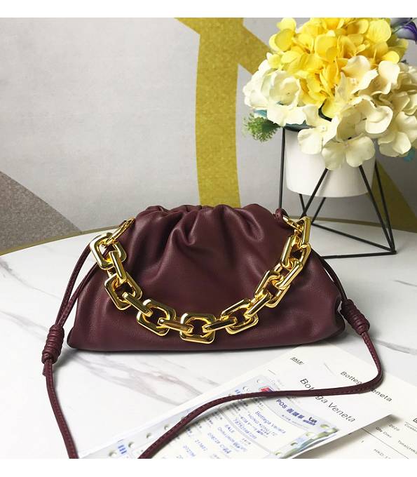 Bottega Veneta Cloud Wine Red Original Soft Real Leather Golden Chain Mini Pouch