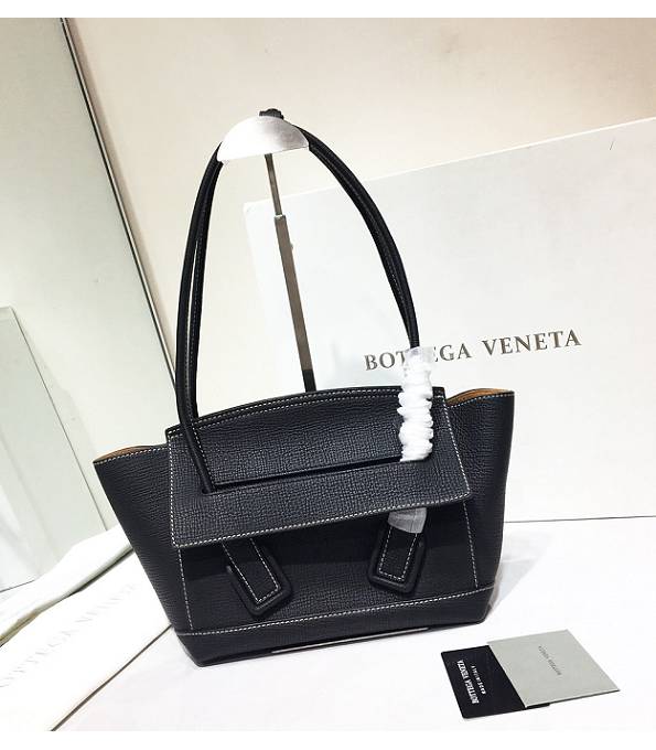 Bottega Veneta Arco Black Original Grainy Veins Real Leather Small Top Handle Bag