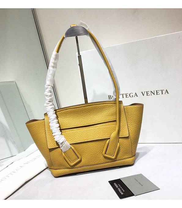 Bottega Veneta Arco Yellow Original Grainy Veins Real Leather Small Top Handle Bag