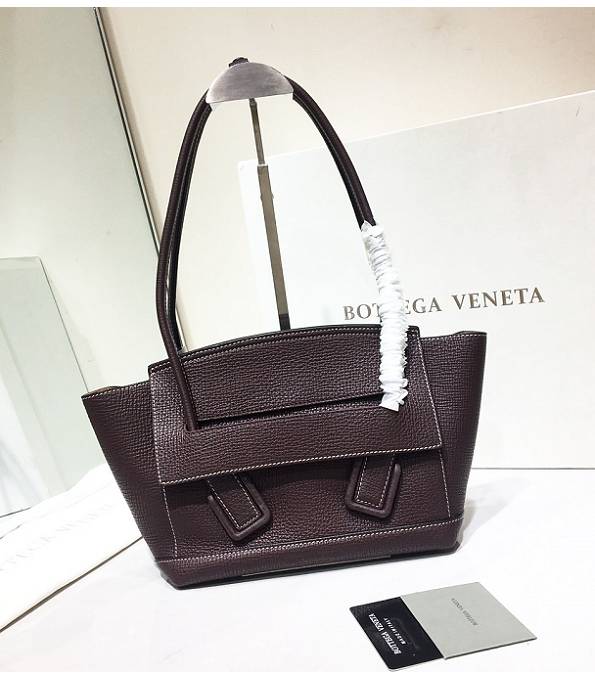 Bottega Veneta Arco Coffee Original Grainy Veins Real Leather Small Top Handle Bag