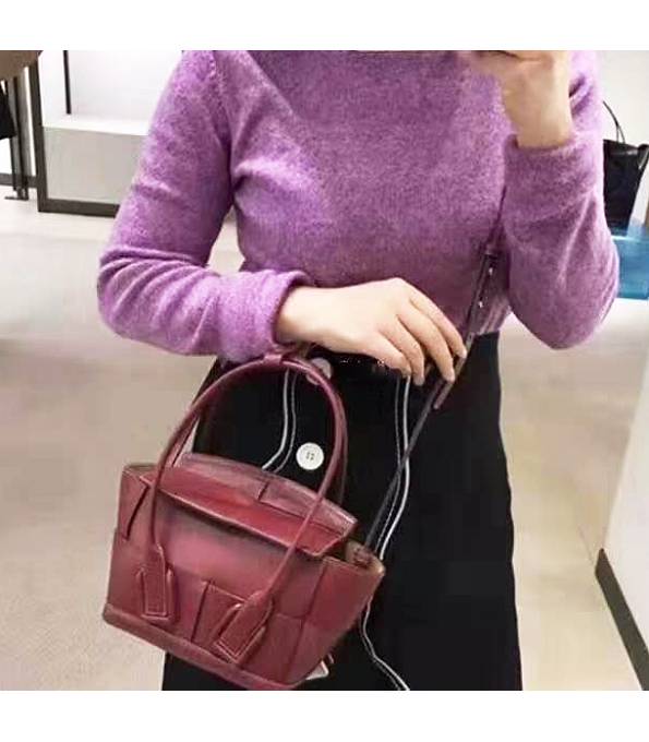 Bottega Veneta Arco Wine Red Original Plain Real Leather Mini Top Handle Bag