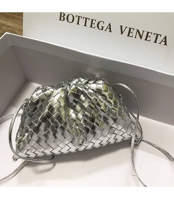 Bottega Veneta Cloud Silver Original Weave Lambskin Leather Mini Pouch