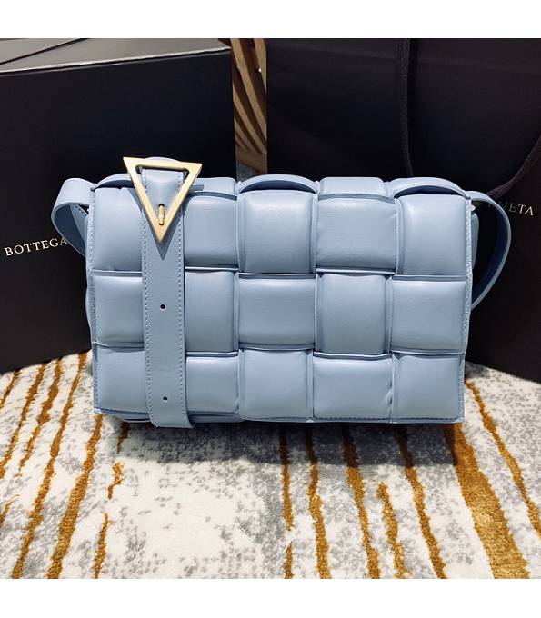 Bottega Veneta Cassette Sky Blue Original Lambskin Leather Golden Metal Pillow Bag