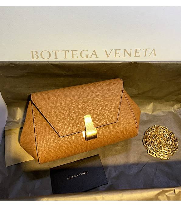 Bottega Veneta Angle Brown Original Grainy Real Leather Golden Metal Trapezoidal Mini Shoulder Bag