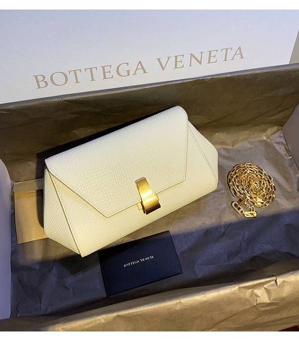 Bottega Veneta Angle White Original Grainy Real Leather Golden Metal Trapezoidal Mini Shoulder Bag