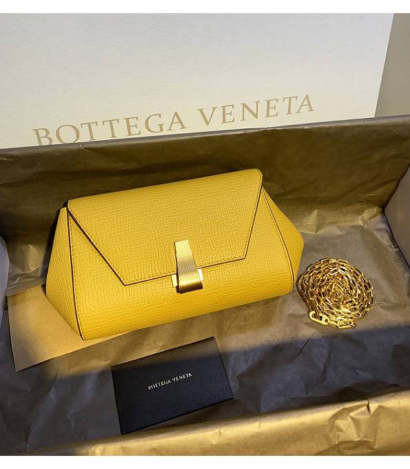 Bottega Veneta Angle Yellow Original Grainy Real Leather Golden Metal Trapezoidal Mini Shoulder Bag