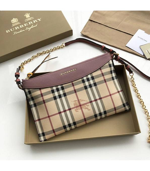 Burberry Haymarket Vintage Canvas With Pink Original Leather Clutch