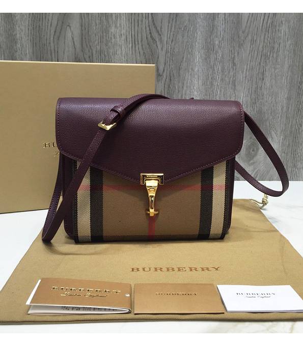 Burberry Vintage Canvas With Wine Red Original Calfskin Leather Shoulder Bag