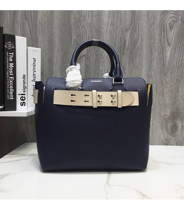 Burberry Dark Blue Original Litchi Veins Leather Small Belt Tote Bag