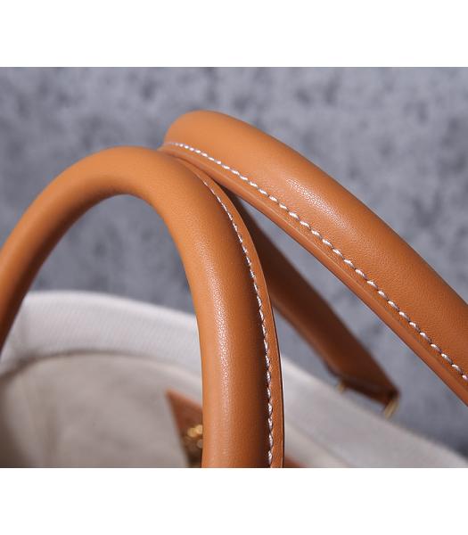Celine White Canvas With Brown Original Leather Large Tote Bag