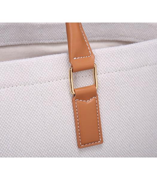 Celine White Canvas With Brown Original Leather Large Tote Bag