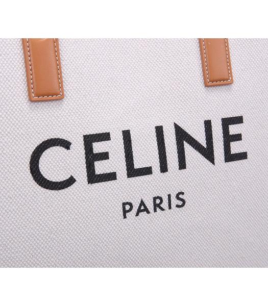 Celine White Canvas With Brown Original Leather Large Tote Bag