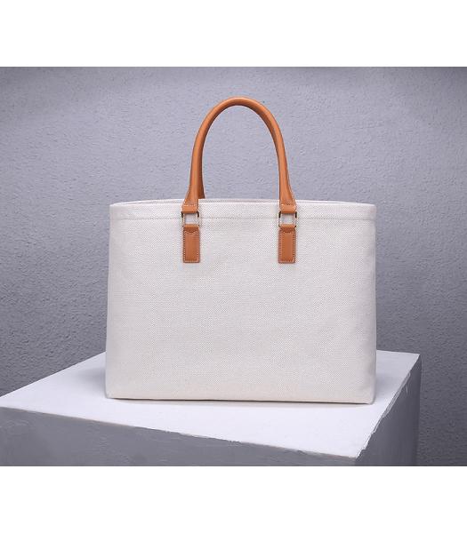 Celine White Canvas With Brown Original Leather Large Tote Bag