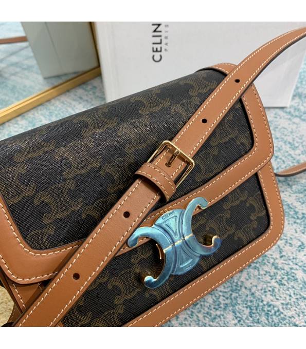 Celine Black Teen Triomphe Canvas With Brown Original Leather 18cm Shoulder Bag