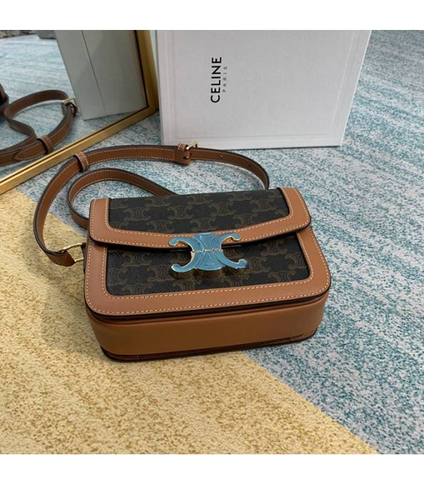 Celine Black Teen Triomphe Canvas With Brown Original Leather 18cm Shoulder Bag