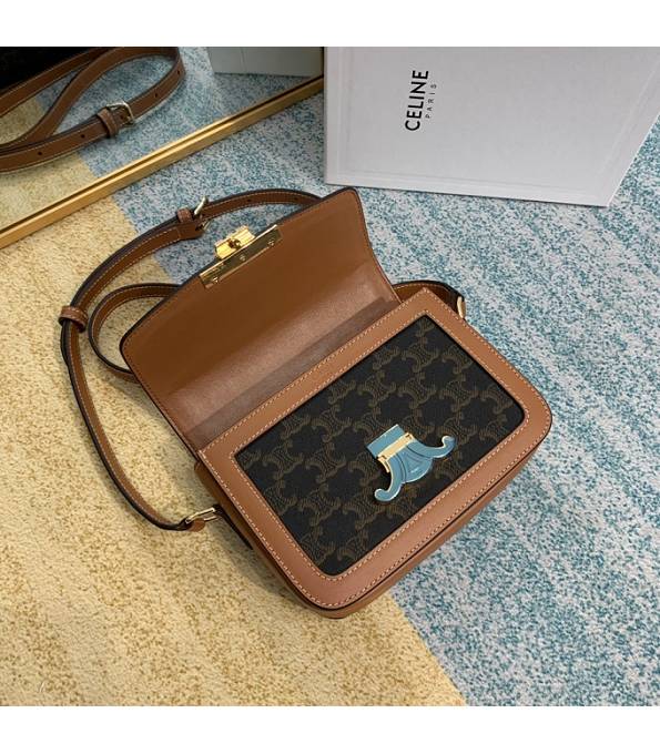 Celine Black Teen Triomphe Canvas With Brown Original Leather 18cm Shoulder Bag