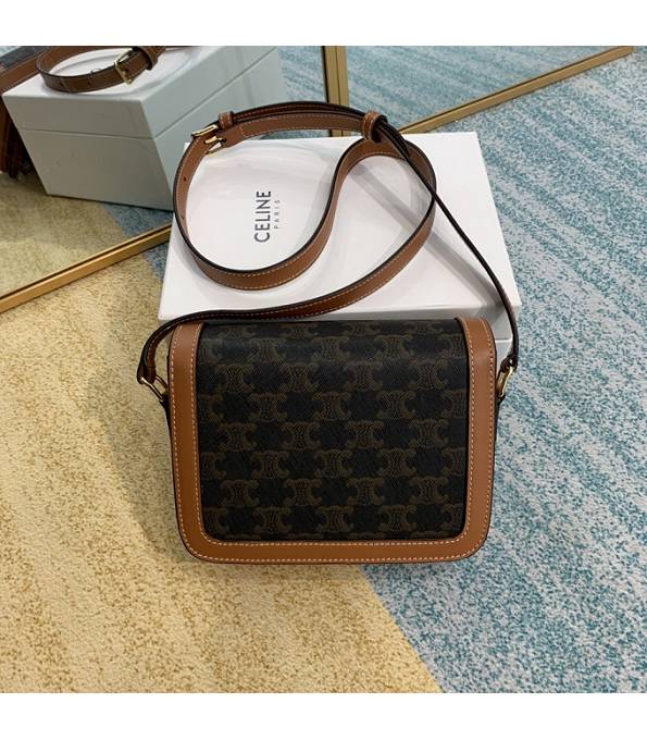Celine Black Teen Triomphe Canvas With Brown Original Leather 18cm Shoulder Bag
