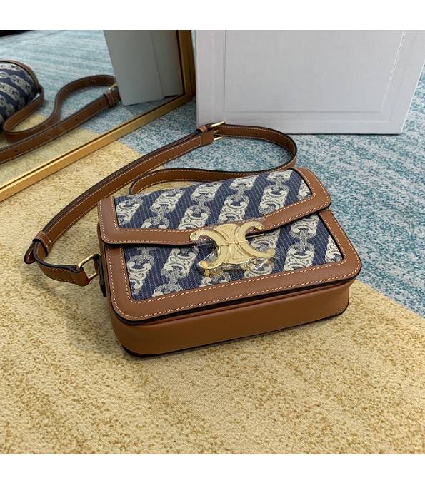 Celine Blue Teen Triomphe Canvas With Brown Original Leather 18cm Shoulder Bag