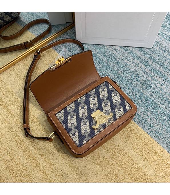 Celine Blue Teen Triomphe Canvas With Brown Original Leather 18cm Shoulder Bag