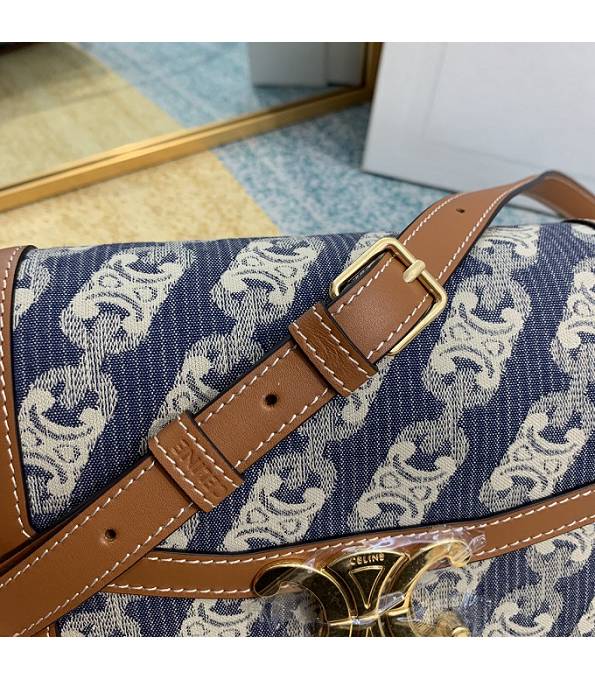 Celine Blue Teen Triomphe Canvas With Brown Original Leather 18cm Shoulder Bag