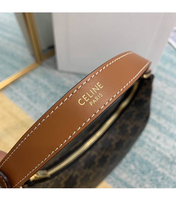 Celine Black Triomphe Canvas With Brown Original Calfskin Leather Ava Hobo Bag
