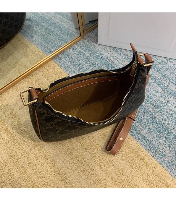 Celine Black Triomphe Canvas With Brown Original Calfskin Leather Ava Hobo Bag