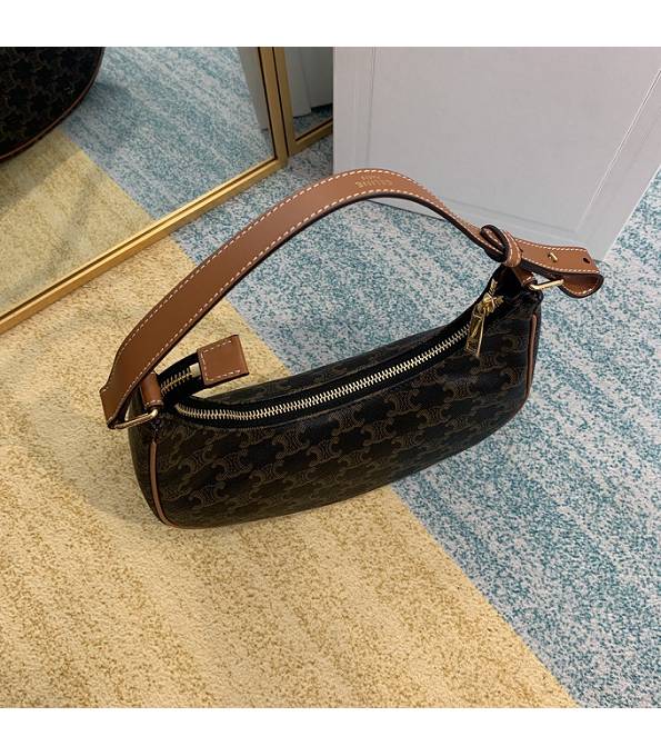 Celine Black Triomphe Canvas With Brown Original Calfskin Leather Ava Hobo Bag