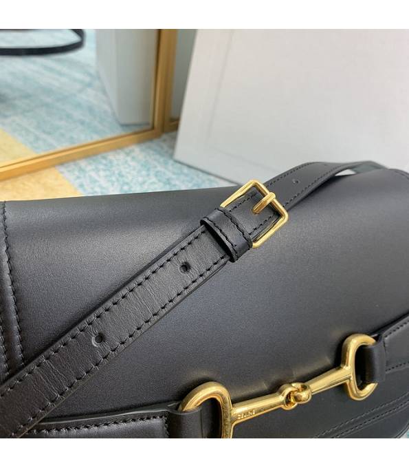 Celine Horsebit Black Original Plain Veins Leather Medium Chain Maillon Triomphe Bag