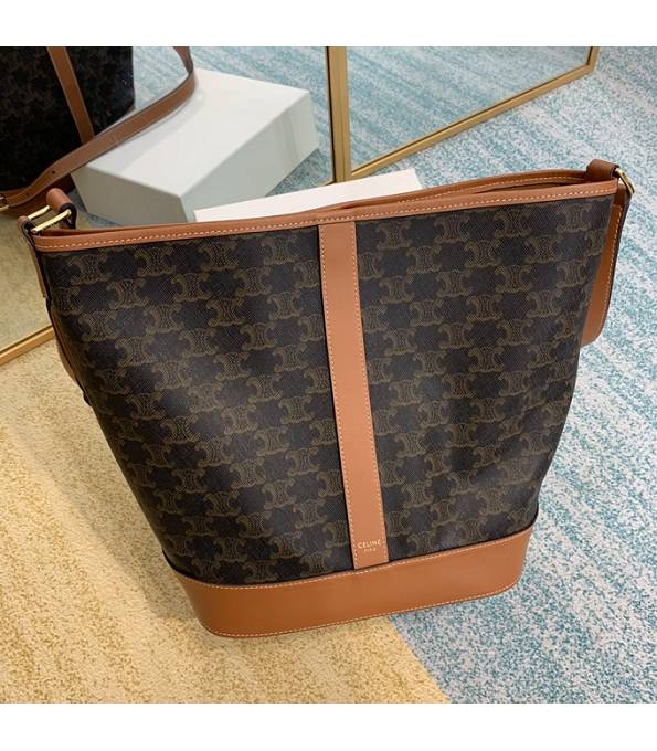 Celine Triomphe Canvas With Brown Original Leather Medium Bucket Bag